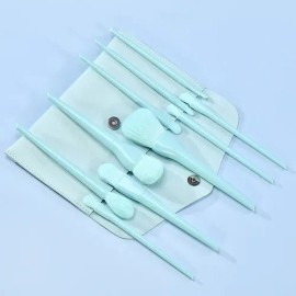 Kit De Brochas De Maquillaje Candy Color, 10 Pzas Y Estuche Color Celeste