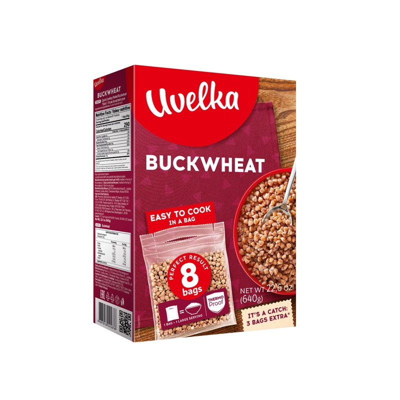 Uvelka Buckwheat BOIL-IN-BAG 8 Bags 80 Gr (Pack of 2)