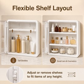 Bathroom Organizer for Cosmetics and Toiletries - Transparent Multi-Layer Display Cabinet with Removable Shelves, No-Drill Storage