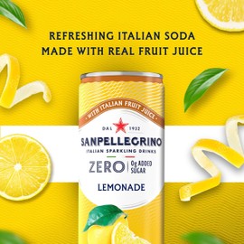 Sanpellegrino Zero Grams Added Sugar Italian Sparkling Drinks Lemonade, Sparkling Lemon Beverage, 24 Pack of 11.15 Fl Oz Cans