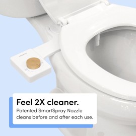 TUSHY Fresh Cool Water Bidet: Ultra Slim Toilet Seat Attachment (Non-Electric Self-Cleaning Hygienic Nozzle) Easy DIY Install <10 Min | Adjustable Water Pressure, Bamboo Knob