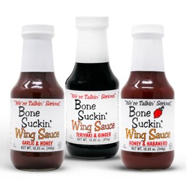 Bone Suckin' Variety Pack Wing Sauce: All Purpose Wing Sauce For Chicken Wings, Turkey Wings, Ribs, Chicken, Pork, Beef - In Glass Bottle, 12.25oz - 3 Pc