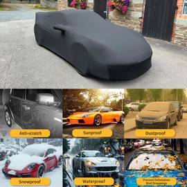 DREAMOTOR Waterproof Car Cover for Corvette C8, PU Leather Car Cover Waterproof All Weather, Outdoor Indoor Car Covers Exterior Weatherproof, Stretch TPU Car Covers for Automobiles Car 165" L-180 L