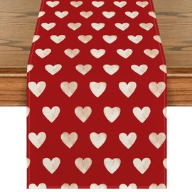 Artoid Mode Red Love Heart Valentine's Day Table Runner, Festival Anniversary Kitchen Dining Table Decoration for Home Party Decor 13x90 Inch