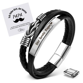 MANVEN Dad Bracelet Gifts for Dad Best Dad Gift Stainless Steel Leather Bracelet Engraved "Der beste Papa" for Heern Men Father's Day Gift Birthday Gift for Dad Father Gift, Leather Stainless Steel,