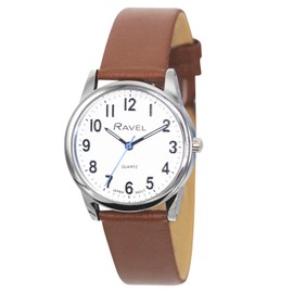 Ravel Plus - Extra Long Life Unisex Everyday Watch with Microfibre Leather Strap - Analogue Quartz (Japanese), Brown / Silver Tone / White Dial, Minimal