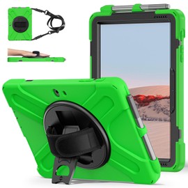 ZenRich Rugged Case for Surface Go 4 (2023)/Surface Go 3 (2021)/ Surface Go 2 (2020), Surface Go (2018) with Pen Holder Heavy Duty Shockproof Case with Stand Hand Strap and Shoulder Belt-Green