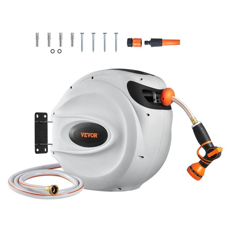 VEVOR Retractable Hose Reel, 65-130FT Garden Water Hose Reel with