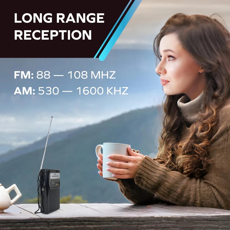 Coby CR-203-BLK Pocket Size AM/FM Radio, Black