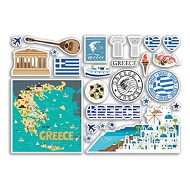 A5 Sticker Sheet Greece Landmarks Vinyl Stickers - Greek Map Airport Skyline Stamp Flag Travel Holiday Country City Aesthetic #80383