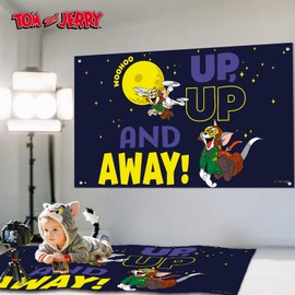 Tom and Jerry Moon Photography Backdrop, Cat and Mouse UP, UP and Away Theme Background Banner Birthday Party Gender Reveal Decor Photo Booth Props for Kids (Style 3)