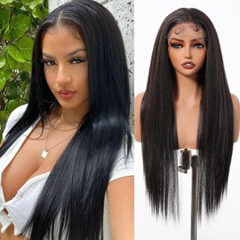 testar Black Lace Front Wigs 13x6 HD Lace Frontal Straight Wigs 30 Inch Natural Black Lace Wig Synthetic Lace Front Wig for Women Daily Use