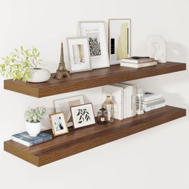 Vivelove Wide Floating Shelves for Wall 12 Inch Deep, 47.2" X 12" X 2" Floating Shelf, 2 Inch Thick Shelf for Living Room Bathroom Bedroom Kitchen Book Room, Rustic Farmhouse Decor Set of 2, Walnut