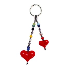 Colorful Bead Chain Red Pendant Heart Keychain Accessories Kawaii Beads Hears Car Key Chain Bag Charm Purse Charm Love Heart Key Chains Women Cute Keychain Y2K Aesthetic Keychain Purse Accessories