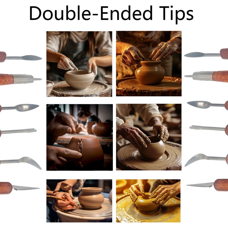 AUXBC 6Pcs Double-Sided Pottery & Clay Sculpting Tools Set, Smooth