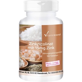 Zinc 15mg (Elemental Content) Hochdosiert Vegan Zinc Picolinate, Zinc No Magnesium Stearate, Zinc 180 Tablets for 6 Months for Skin, Hair, Nails and Immune System