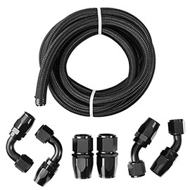 ACmango 10AN 5/8" Fuel line Hose Fitting Kit,10 ft black Nylon Stainless Steel Braided with 6PCS Fuel Hose Fitting
