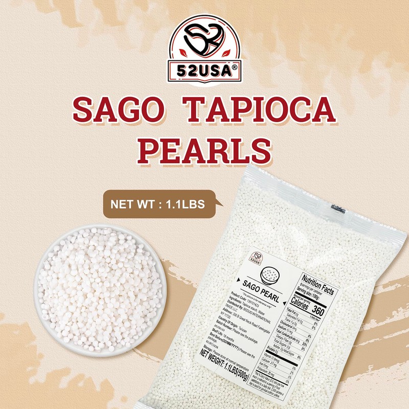 52USA Sago Pearls, Small Tapioca Pearls 1.1 lbs (500g), White