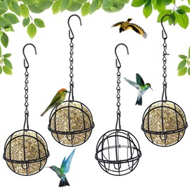 Pizsieat 4 Pcs Fat Ball Feeders Bird Feeders Fat Balls Hanging Station Fat Ball Holders for Birds with 4 S-shaped hooks Metal Suet Ball Holder for Outdoor Garden Wildlife Birds Finch Sparrow Robin