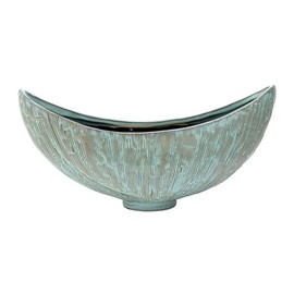 Napco Textured Stripe Wide Boat 13.5 x 6.5 x 4 inches Blue and Bronze Ceramic Flower Succulent Plant Pot Planter Container Holder, Indoor Outdoor Garden Décor