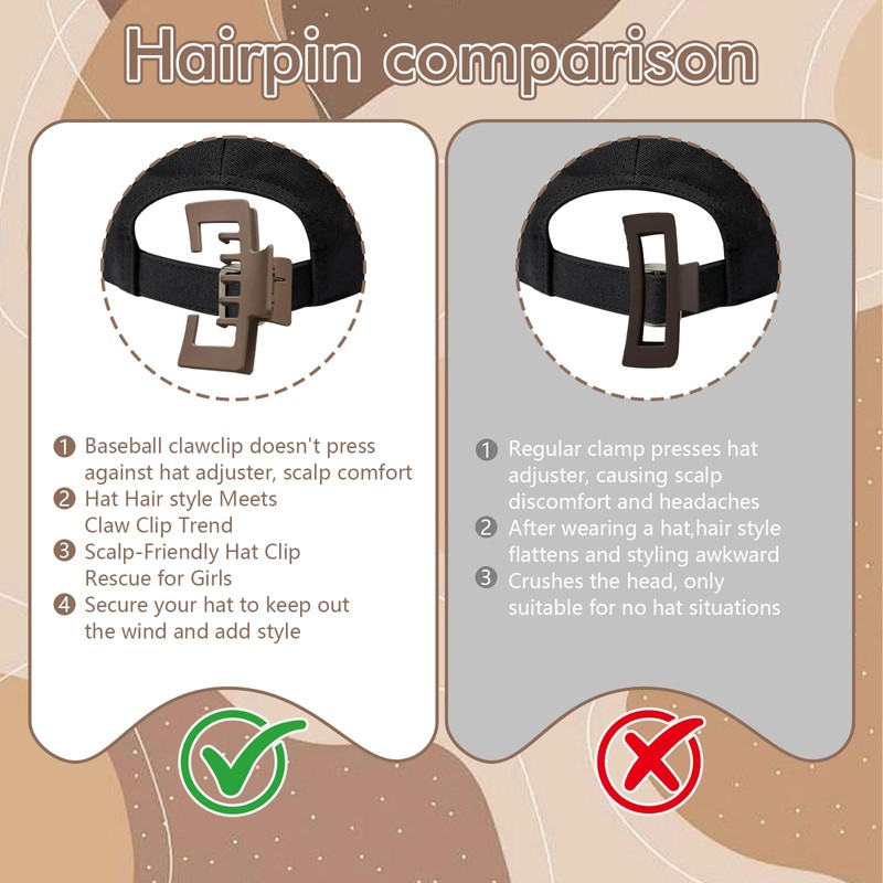 6 Pcs Trucker Hat Hair Clips for Women，Hat-Friendly Claw Clips