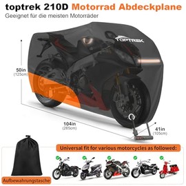 toptrek Motorcycle Tarpaulin Outdoor Motorcycle Cover Waterproof 210D Reflective Motorcycle Garage Winterproof High-Quality Motorcycle Tarpaulin Motorcycle Tarpaulin with Bag (265 x 105 x 125 cm)