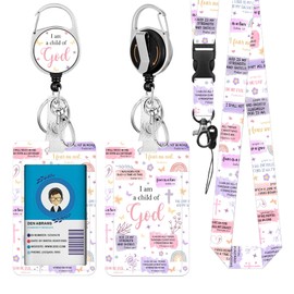 Christian Lanyards ID Badge, I am a Child of God ID Badge Holder with Retractable Reel Clip and Keychain, Vertical Identity Badge Cover Case Protectorwith Name Tag for Student Teacher Nurse Pink