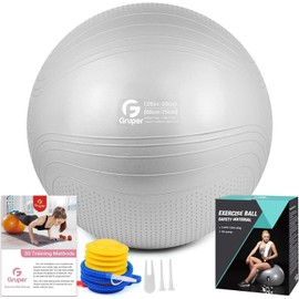 Gruper Yoga Ball, 18-30 Inch Extra Thick Exercise Ball for Workout Fitness Balance, Anti Burst Chair for Home and Office Desk, Includes Hand Pump & Workout Guide Access