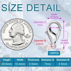 CooBigo 120pcs 20mm Lobster Clasps, Metal Alloy Lobster Claw Clasps for Car Keychain, Backpack Charm, Pet Tag Clip, Jewelry Making Accessories (Silver)