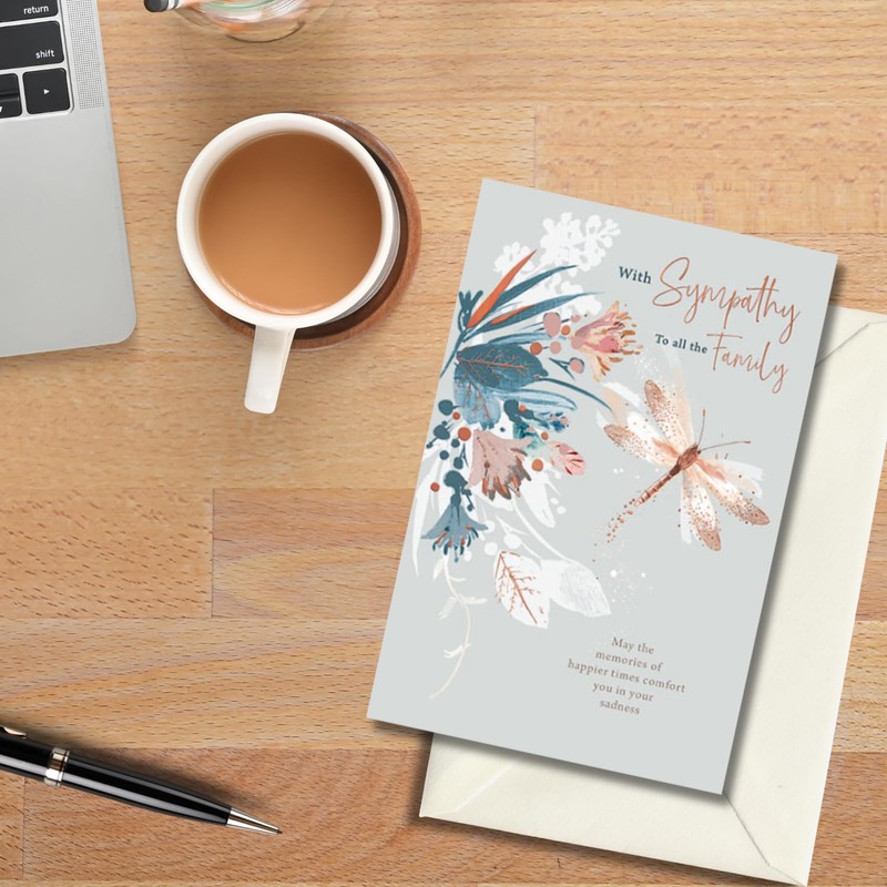 With Sympathy to Family Card, Dragonfly Design, Made in UK
