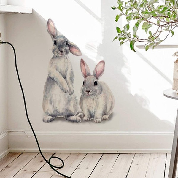 Wall Stickers Two Cute Rabbits Rohome Waterproof PVC Wall Decals for Children's Room Home Decoration Removable Wall Decor (FX-F01)