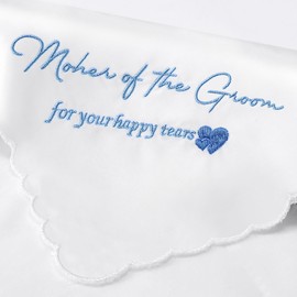 Wedding Handkerchief Something Blue for Bride, Mother Father of the Bride Groom Gifts, Embroidered Happy Tears Cotton Hanky