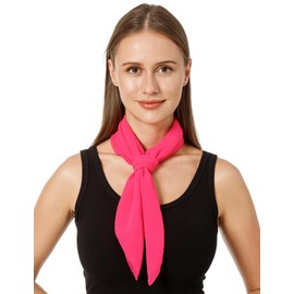 Lastclream Chiffon Square Neck Scarves for Women Handkerchief Retro Satin Ribbon Scarf for Hair Wrapping at Night 26" (Hot Pink)