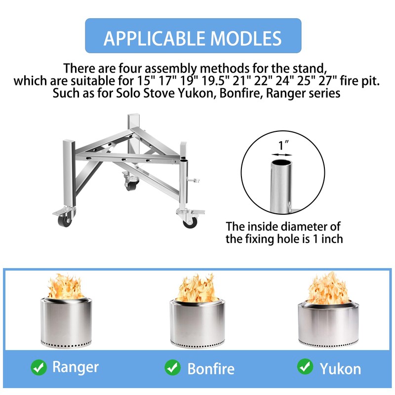 Universal 15-27" Fire Pit Stand, Stainless Steel Firepit Stand for