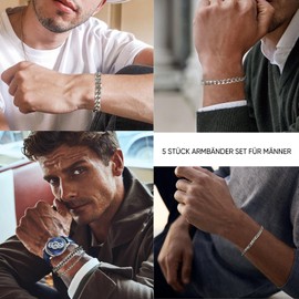 TempBeau Men's Silver Black Bracelet: 4 Pieces 5 Pieces Bracelets for Men Stainless Steel 19 cm 21 cm Bangle Curb Chain Hip Hop Rapper Links Link Bracelet Fashion Jewellery for Dad Friend Jewellery
