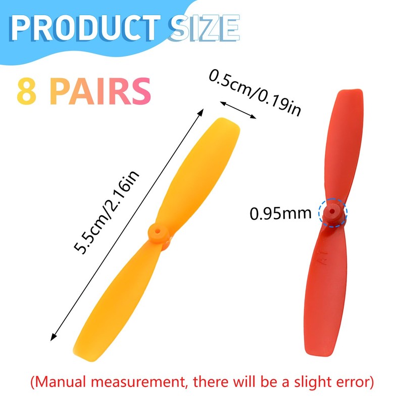 WALWAL 8pcs 2 Blades 55mm Fan Shape Propellers for 1mm