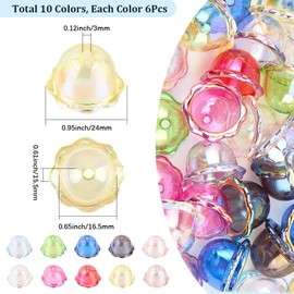 SUNNYCLUE 60Pcs 10 Colors Acrylic Trumpet Flower Beads Acrylic Bead capss 2.4 x 1.55cm Aesthetic Jellyfish Bellfloral Spacer Cone End Charms Findings for Jewellery Wind Chimes Earrings Bags DIY Crafts