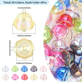 SUNNYCLUE 60Pcs 10 Colors Acrylic Trumpet Flower Beads Acrylic Bead capss 2.4 x 1.55cm Aesthetic Jellyfish Bellfloral Spacer Cone End Charms Findings for Jewellery Wind Chimes Earrings Bags DIY Crafts