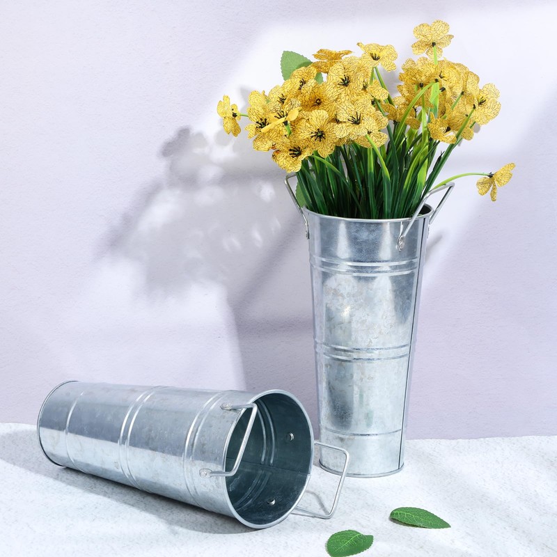 4Pcs Galvanized Metal Vases, 10 Inch, Rustic Tall Flower Buckets