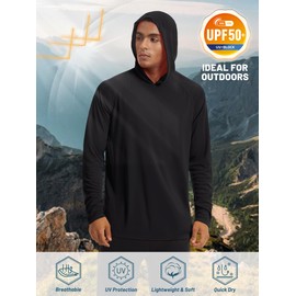TACVASEN Men's Sun Shirts Hoodie UPF 50+ Rash Guard SPF UV Hooded Long Sleeve Dry Fit Fishing Hiking Lightweight Black