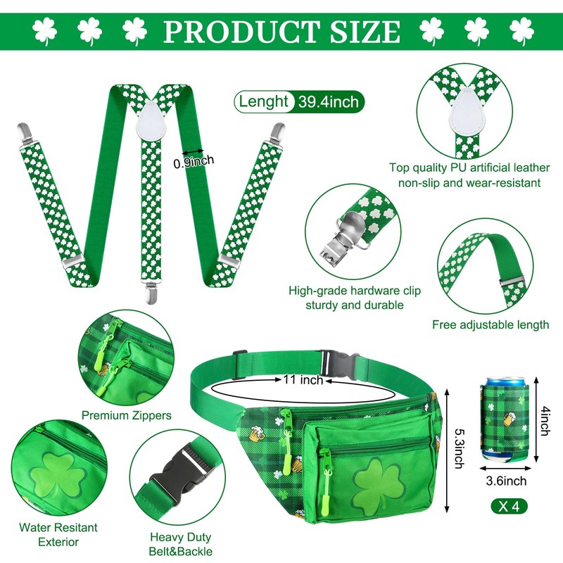 St Patricks Day Accessories Leprechaun Costume Green Fanny Pack with
