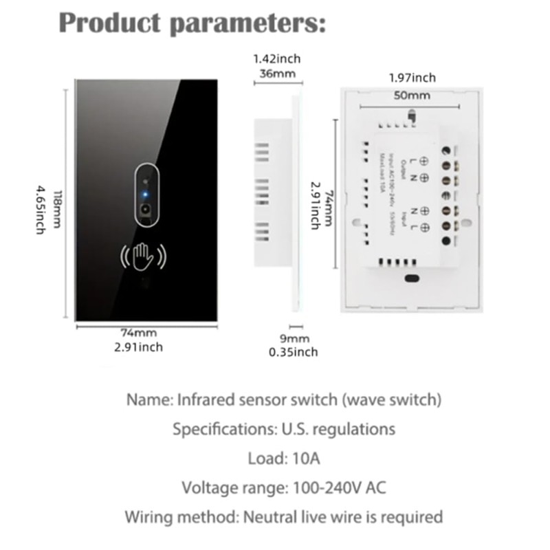 Cerhot US Wall Light Switch Infrared IR Sensor No Need