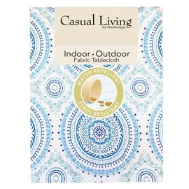 Newbridge 60 x 102 Inch Rectangle Fabric Tablecloth, Blue Circle Stitch, Indoor Outdoor No Iron Soil Resistant Dining Room, Party and Banquet Table Cover, Blue Modern Boho Chic Print