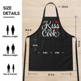 Kiss the Cook,Funny Kitchen Aprons with Pockrts for Women Mom Friends.Cute Womans Chef Cooking Baking Aprons with 2 Pockets,Birthday Morthers Day Thanksgiving Christmas Gifts for Mom Grandma -9