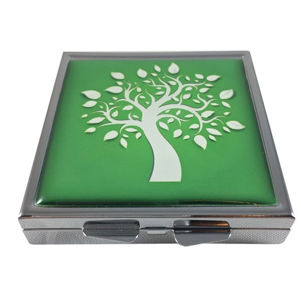 Tree of Life Square Four Section Pocket Purse Travel Pill Box Case