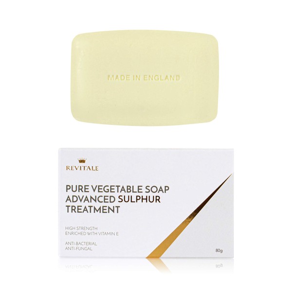REVITALE Pure Vegetable Advanced Sulphur Soap Treatment 80g - Antibacterial - Helps fight Blackheads, Spots, Skin Irritation