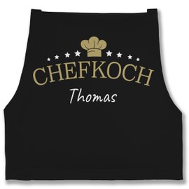 Apron - Cooking Apron Men - Chef with Name I Gift for Chef - 85 x 69 cm - Black - Gifts for Grandparents Aprons Kitchen Cooking Chef Men's Aprons Cooking Apron Men's Apron