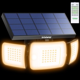 intelamp Solar Flood Lights Outdoor Motion Sensor with Remote Control,6000mAh 1200LM Warm White Solar Motion Sensor Lights Outdoor, 270° Wide Illumination, IP65 Waterproof, Solar Security Flood Light