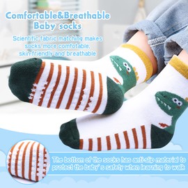 HYzgb Baby Socks 12-24 Months Toddler Boys Socks with Grips 12 Pairs Cotton Non Slip Crew Socks, 1 Year 2 Years 3 Years Toddlers Baby Boys Gift (Multi-Colors)