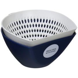 DELISH KITCHEN Pearl Metal Chilitori Colander Bowl, Small, Navy